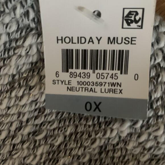 NWT STYLE & CO. WOMEN'S NEUTRAL LUREX WHITE/GRAY/SILVER BALOON SLEEVE SWEATER 0X - Picture 2 of 6